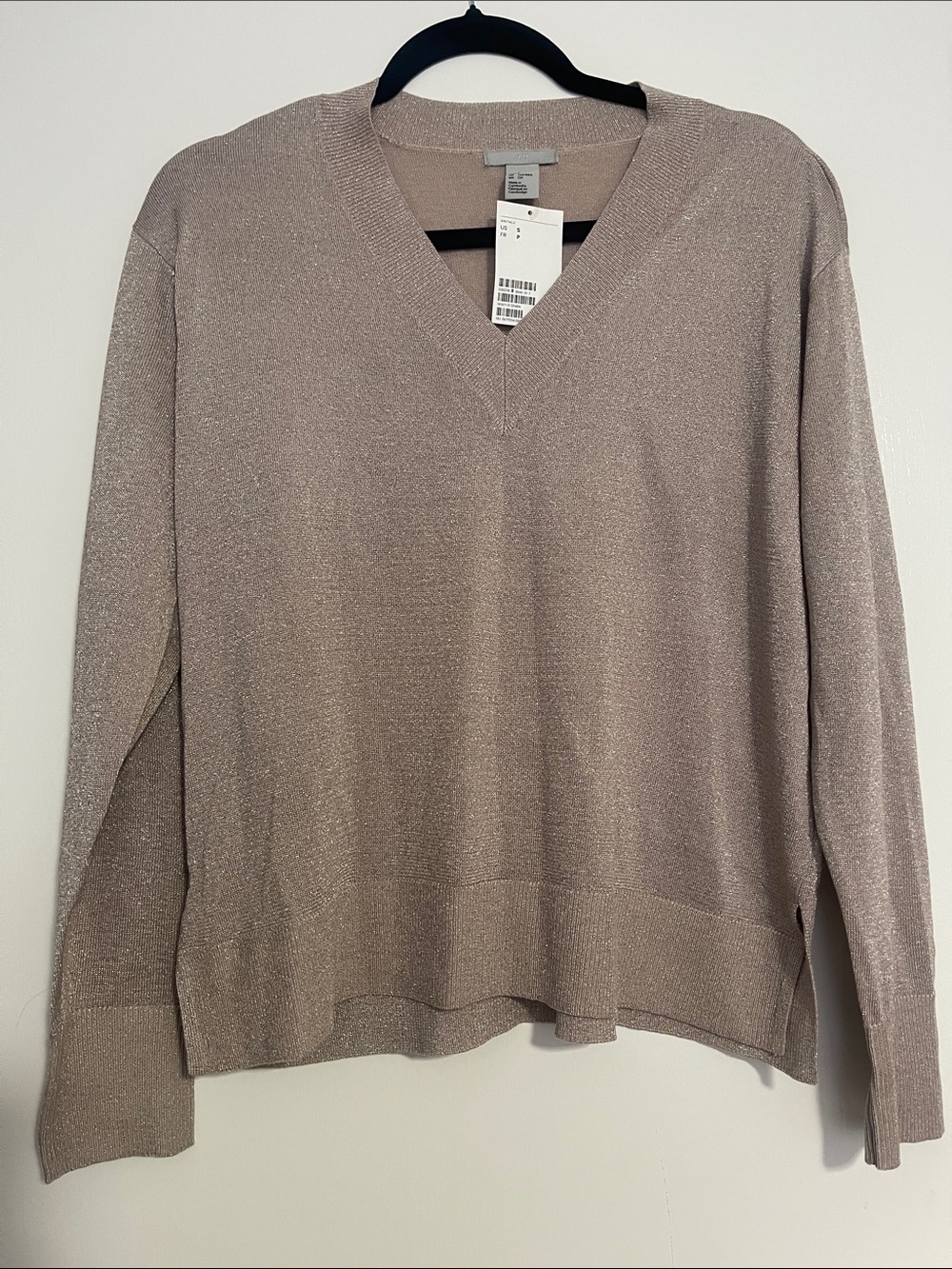 Women’s H&M Metallic V-Neck Sweater in Taupe